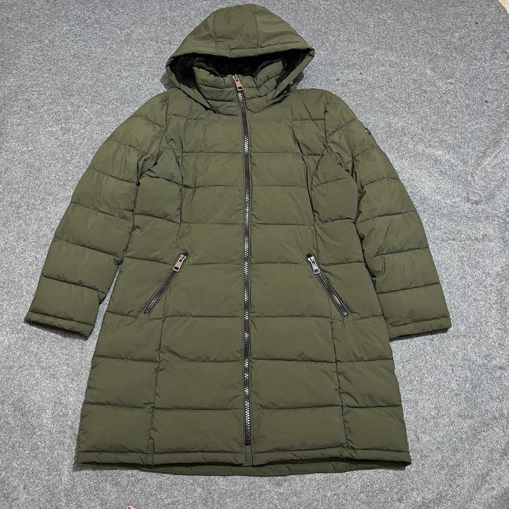 Andrew Marc Stretch Hooded Puffer Coat Olive Green Women's Size XL - Picture 3 of 15